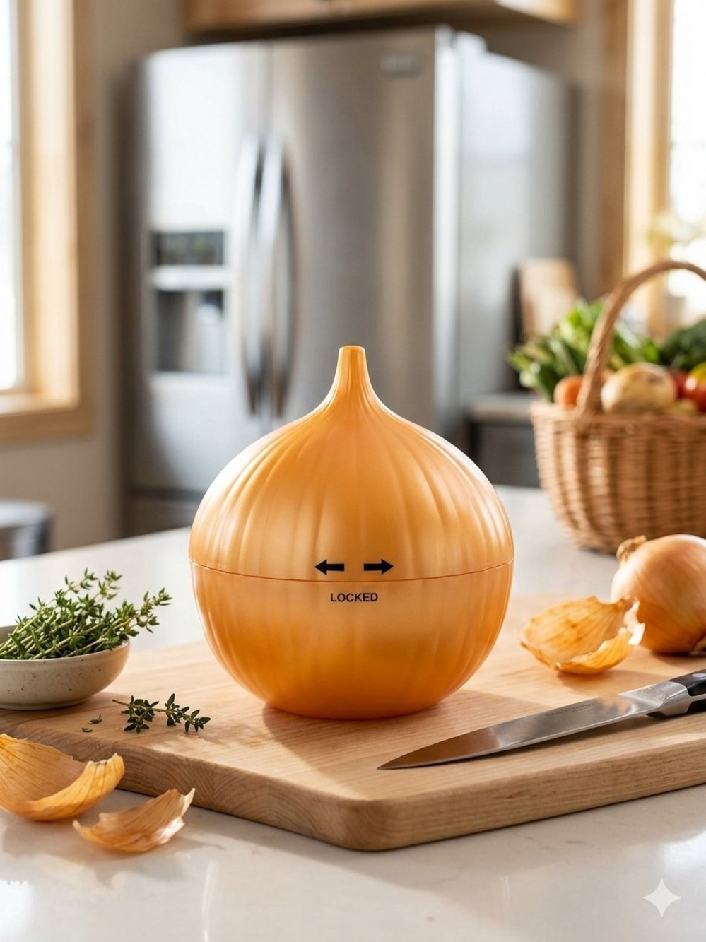 Hutzler Onion Saver Yellow Plastic Food Keeper Storage Container Twist Lock